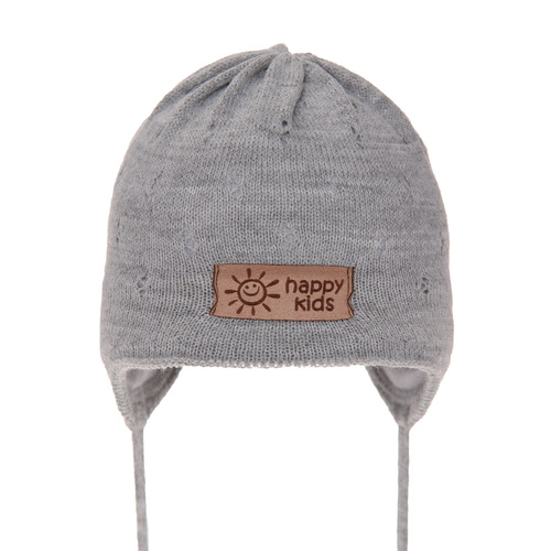 Bonnet automne/printemps garçon, gris, avec liens, ajouré, Bobi
