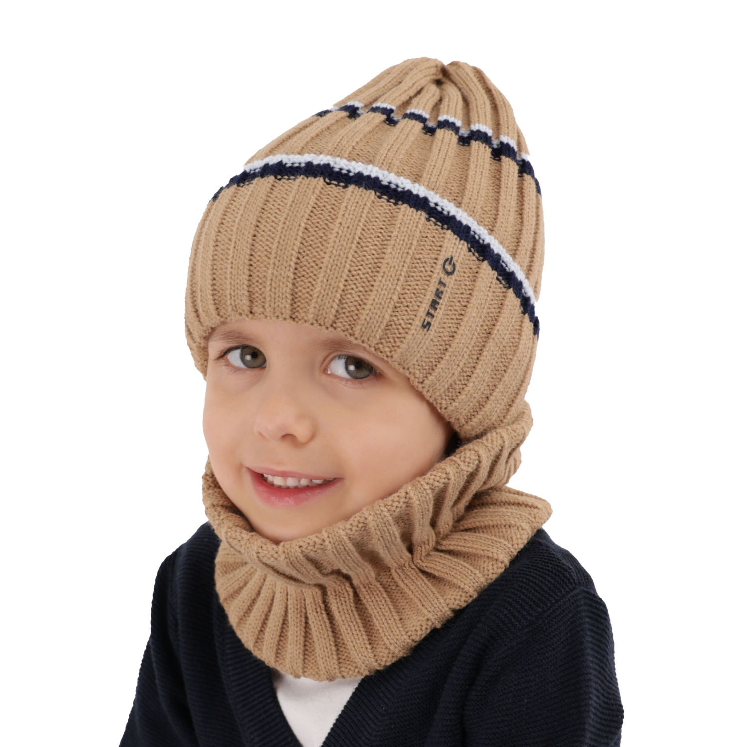 Ensemble d'hiver garçon: bonnet et snood, bleu marine, Bastien