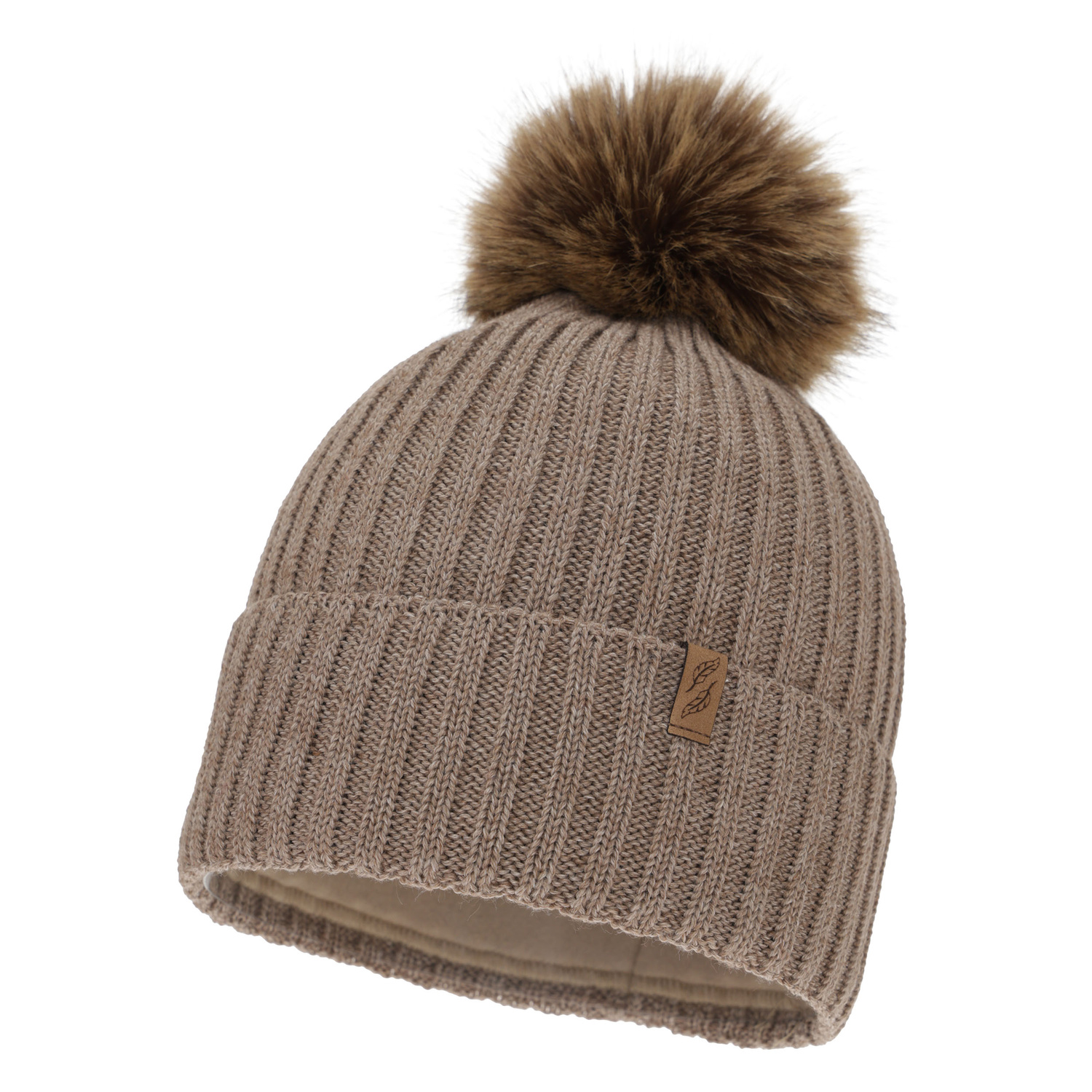 Bonnet d'hiver femme, ciemnobeżowa, avec laine mérinos, Zamira