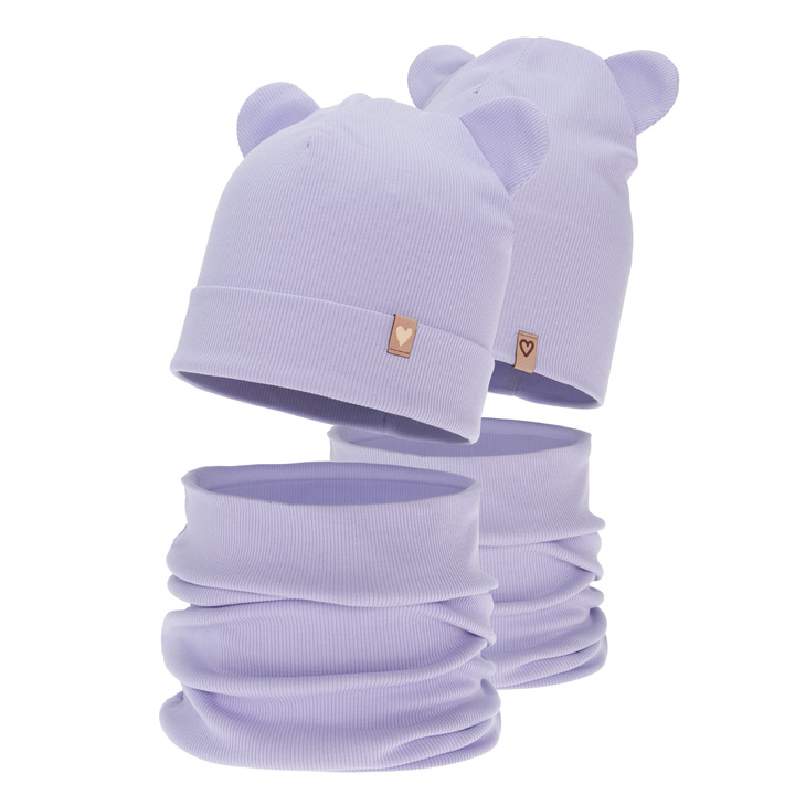 Ensemble automne/printemps fille: bonnet et snood, en coton, violet, Luminia