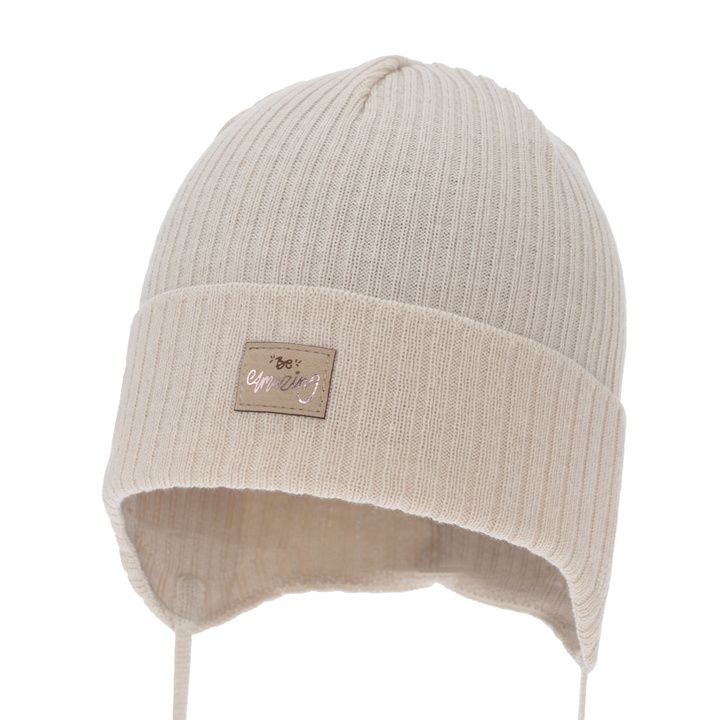 Bonnet automne/printemps fille, beige, avec liens, avec coton, Tindra