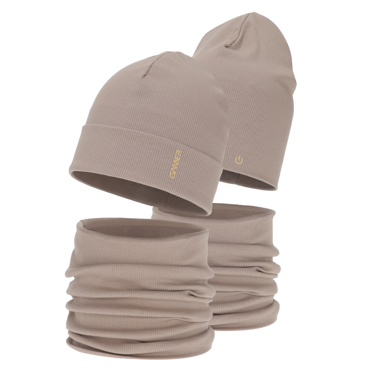 Ensemble automne/printemps garçon: bonnet et snood, en coton, beige, Desider