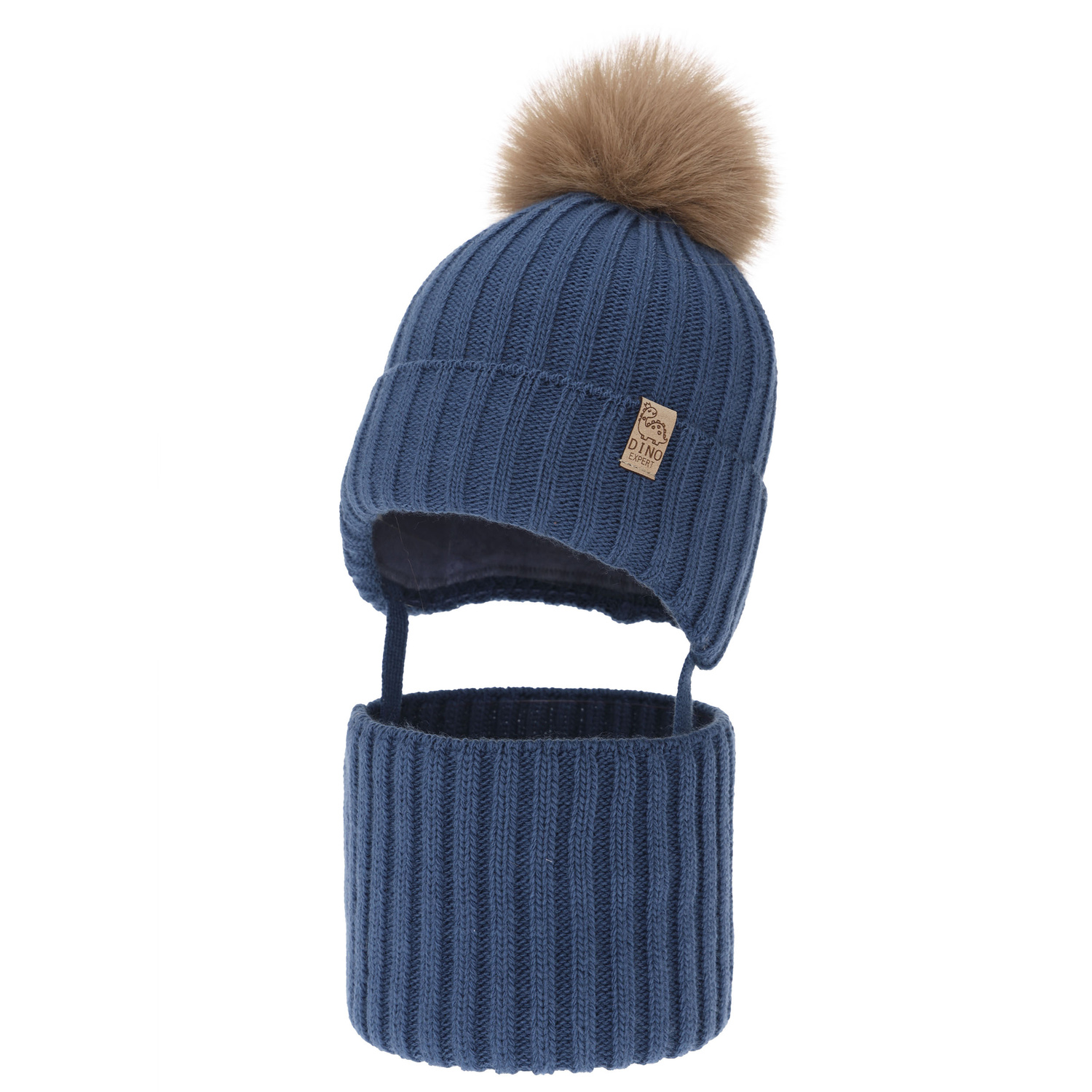 Ensemble d'hiver garçon: bonnet et snood, bleu, avec pompon, Bagil