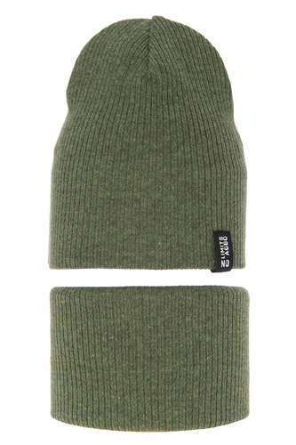 Ensemble automne/printemps garçon: bonnet et snood, avec coton, khaki, Tunis