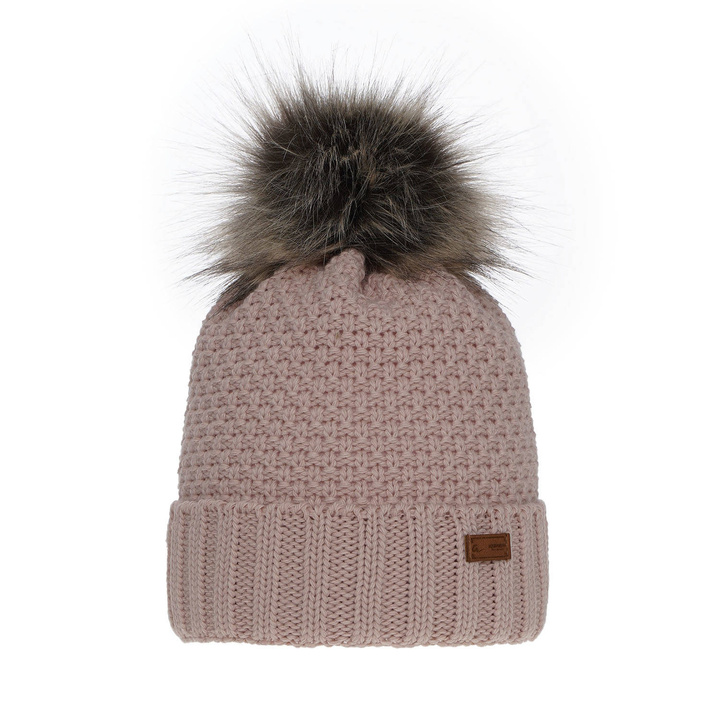 Bonnet d'hiver fille, rose, avec pompon, Pola