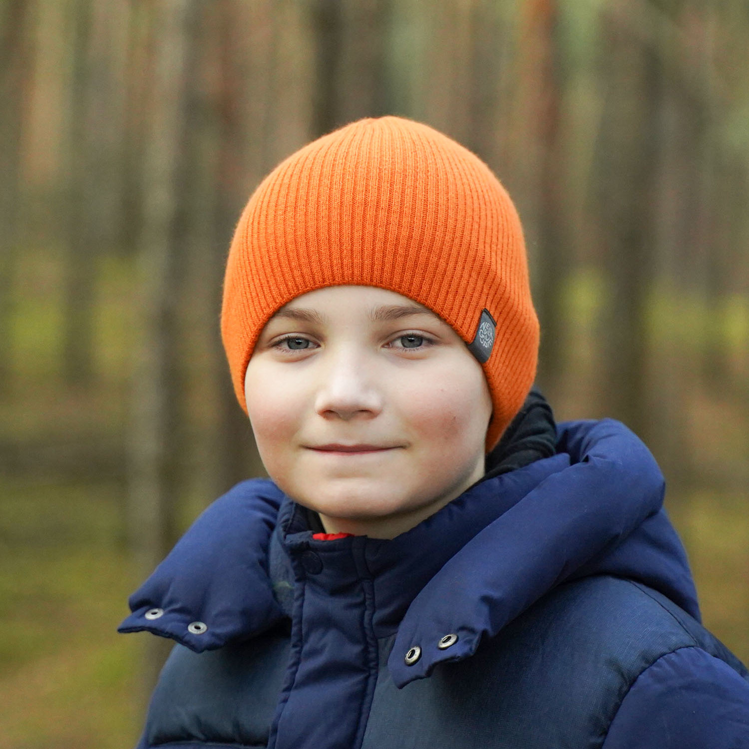 Bonnet d'hiver garçon, orange, avec pompon, Imbir