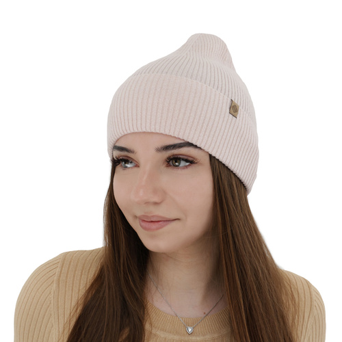 Bonnet automne/printemps femme, rose clair, avec laine mérinos et cachemire, Alineta