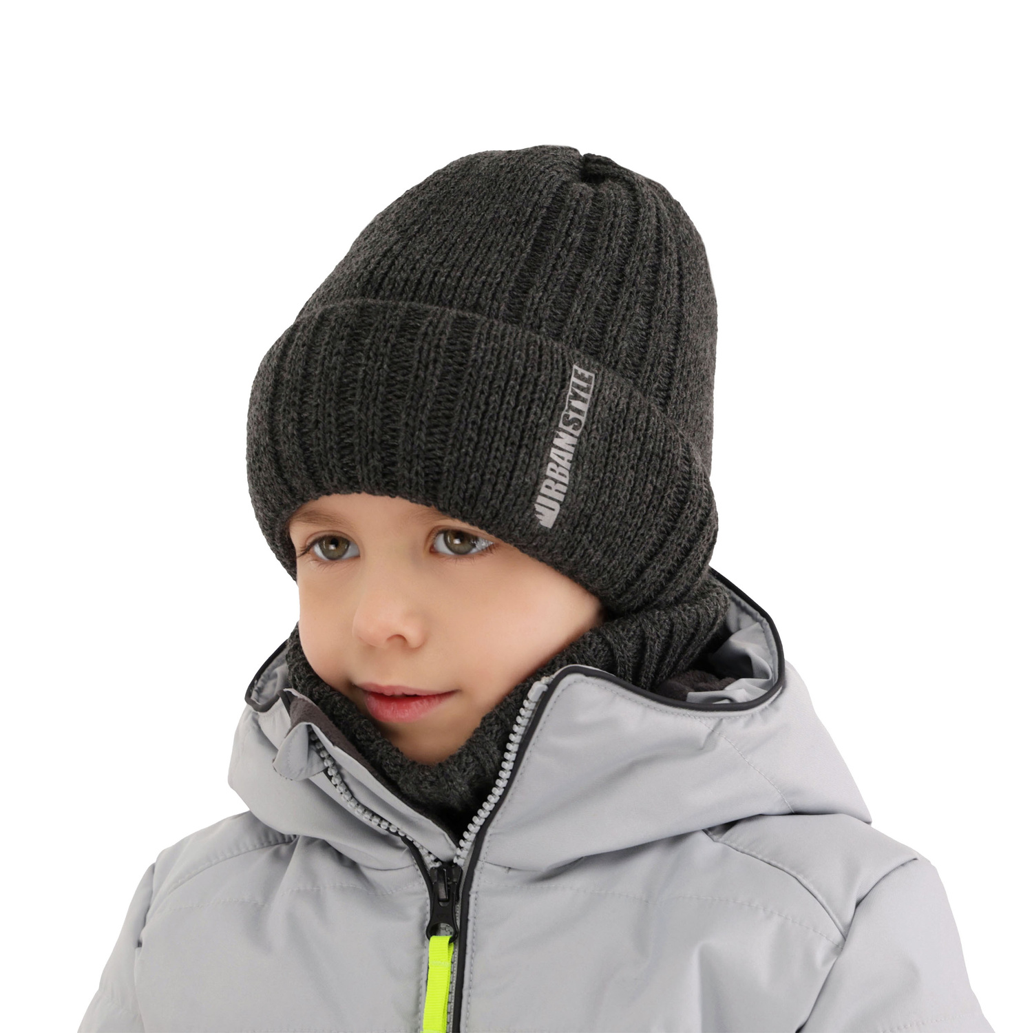 Ensemble d'hiver garçon: bonnet et snood, brun, Balaton