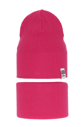 Ensemble automne/printemps fille: bonnet et snood, avec coton, rose, Farinka