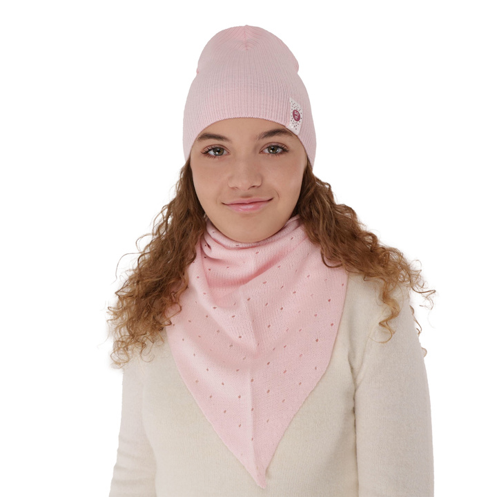 Ensemble automne/printemps fille: bonnet et snood, rose, Blanche