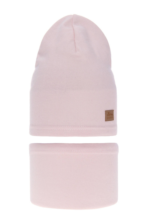 Ensemble automne/printemps fille: bonnet et snood, rose, en coton, Selfie