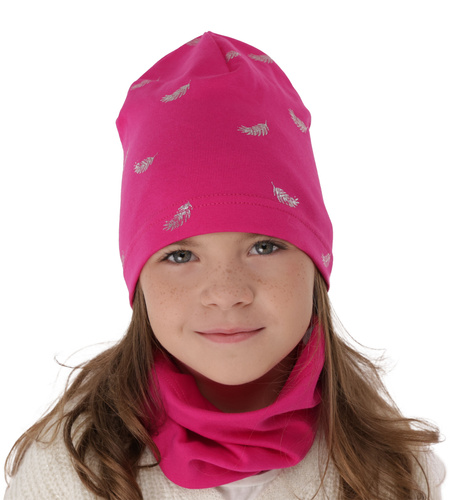 Ensemble automne/printemps fille: bonnet et snood, violet, en coton, Florena