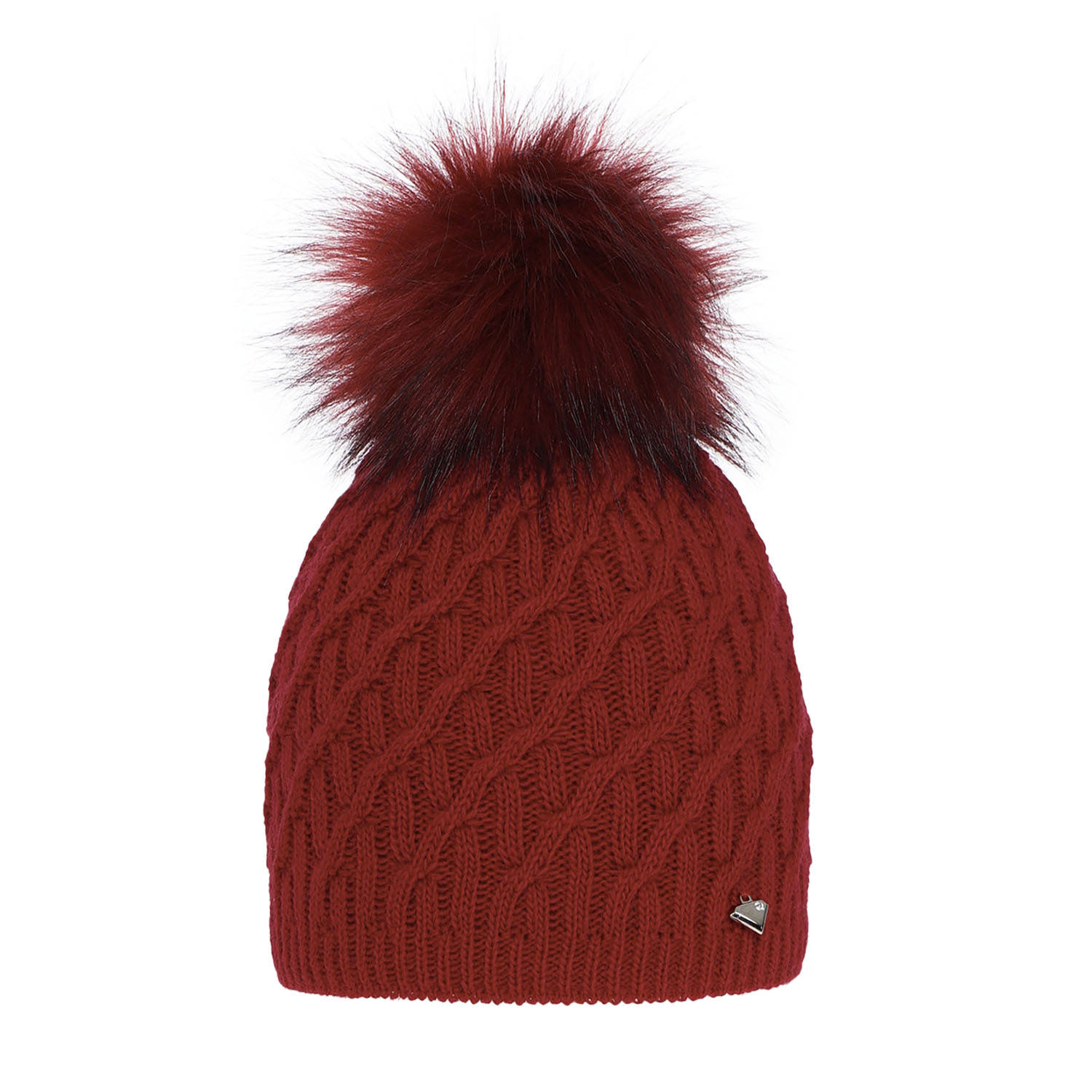 Bonnet d'hiver femme, rouge, avec pompon, Kaskada