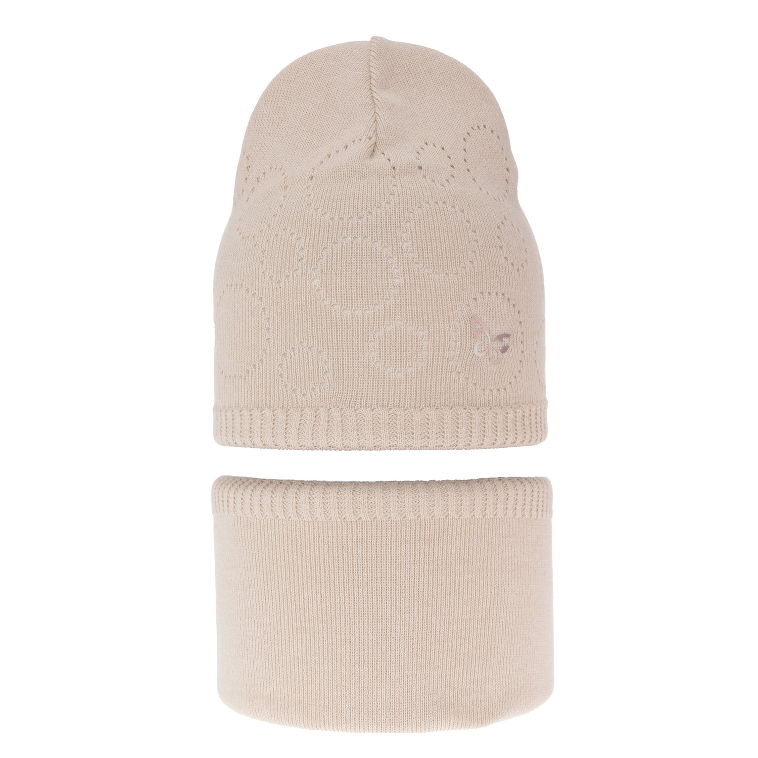 Ensemble automne/printemps fille: bonnet et snood, avec coton, beige, Amarilla