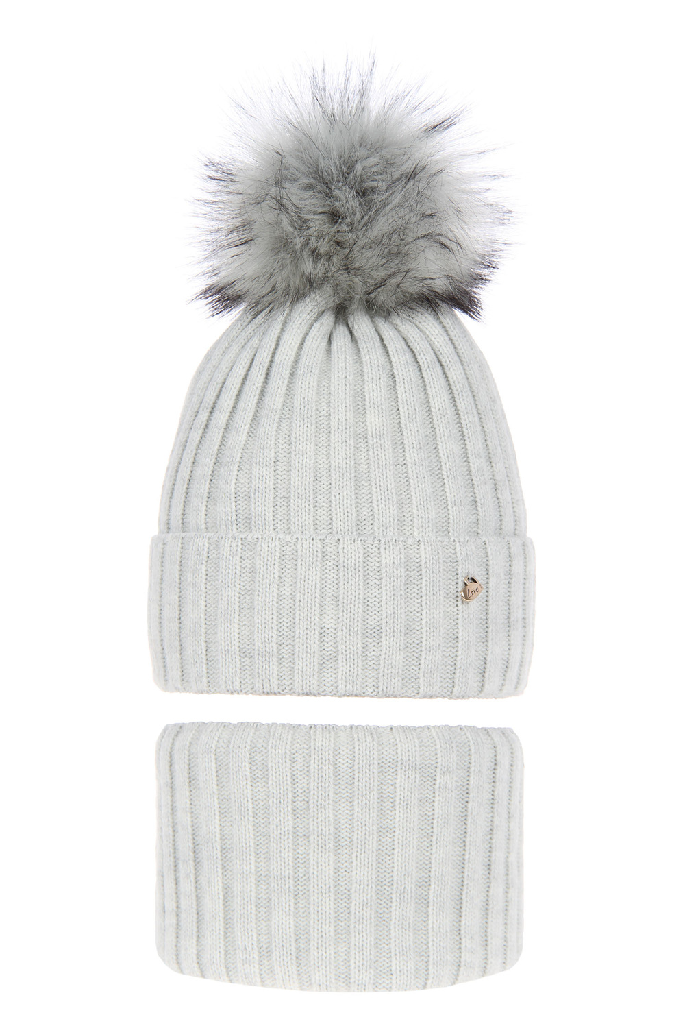 Ensemble d'hiver fille: bonnet et snood, gris, avec pompon, Wilma