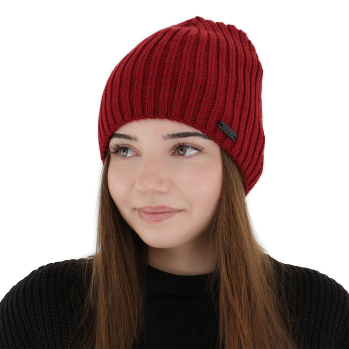 Bonnet d'hiver femme, bordeaux, avec laine mérinos, Soletta