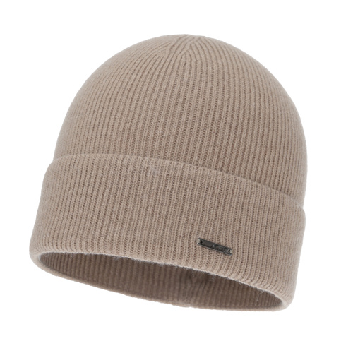 Bonnet d'automne/hiver femme, beige, avec laine mérinos et cachemire, Sindra