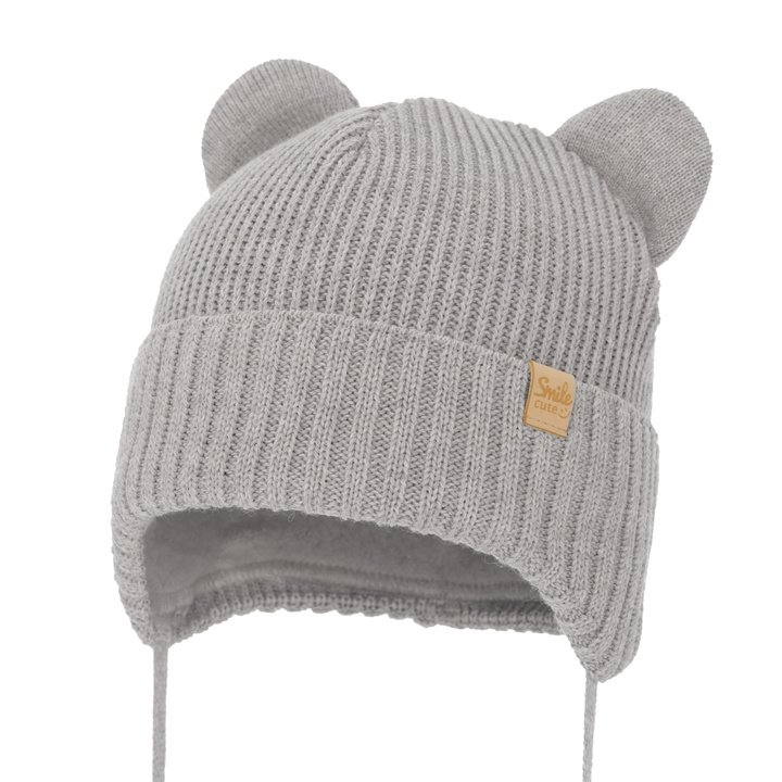Bonnet d'hiver garçon, gris, avec liens, avec laine mérinos, Shedon