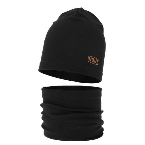 Ensemble automne/printemps garçon: bonnet et snood, noir, en coton, Frizer
