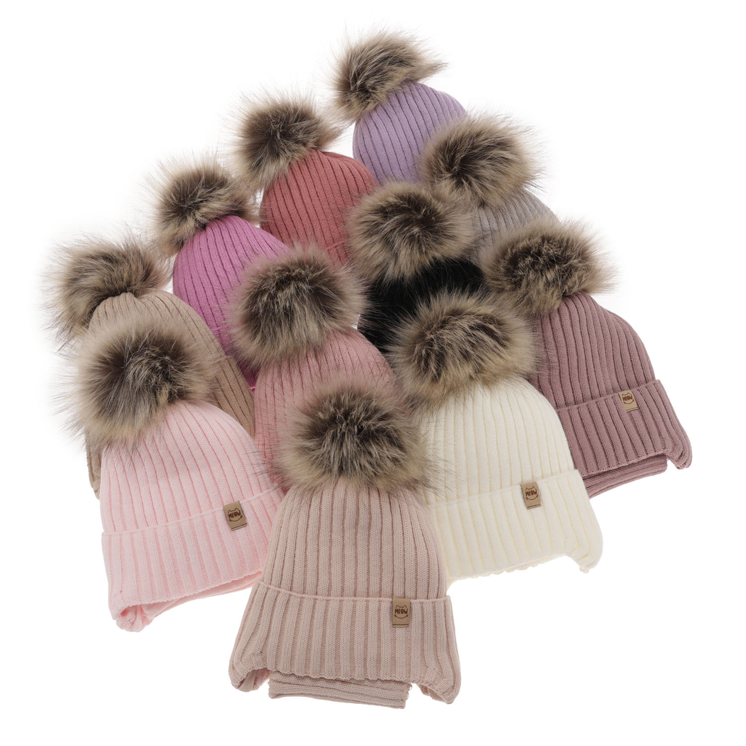 Ensemble d'hiver fille: bonnet et snood, noir, avec pompon, avec liens, Louisa