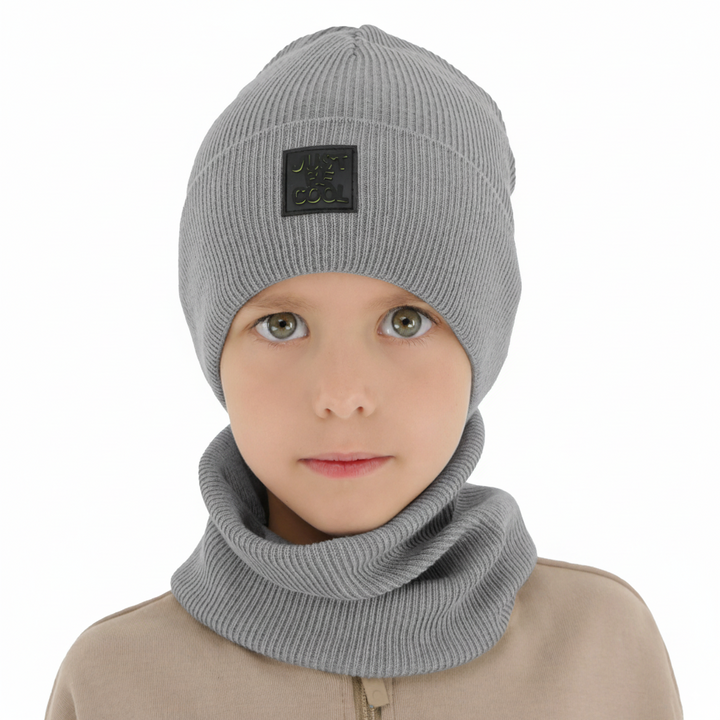 Ensemble automne/printemps garçon: bonnet et snood, avec coton, gris clair, Jonas