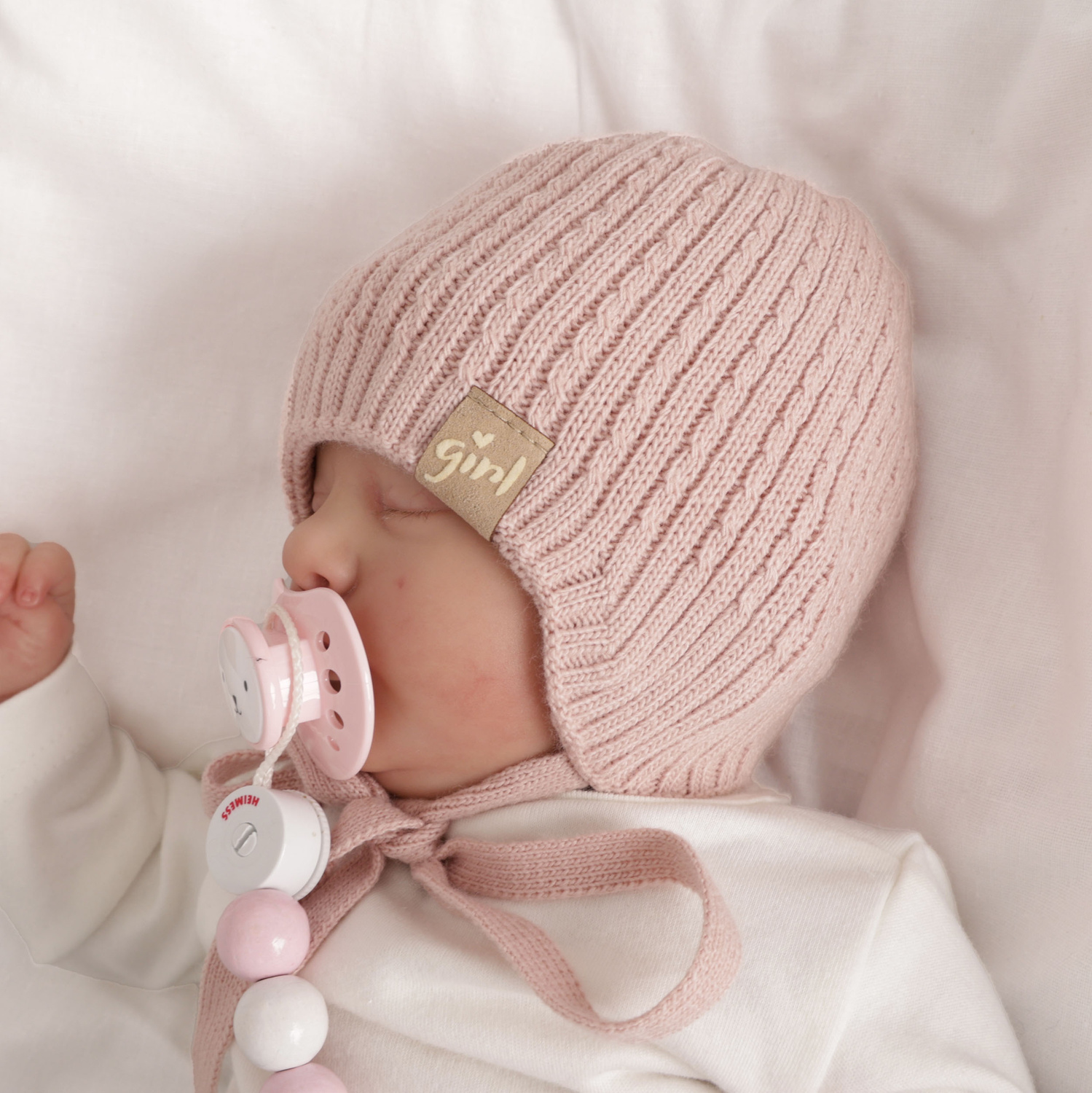 Bonnet automne/printemps fille, rose clair, avec liens, Cheri