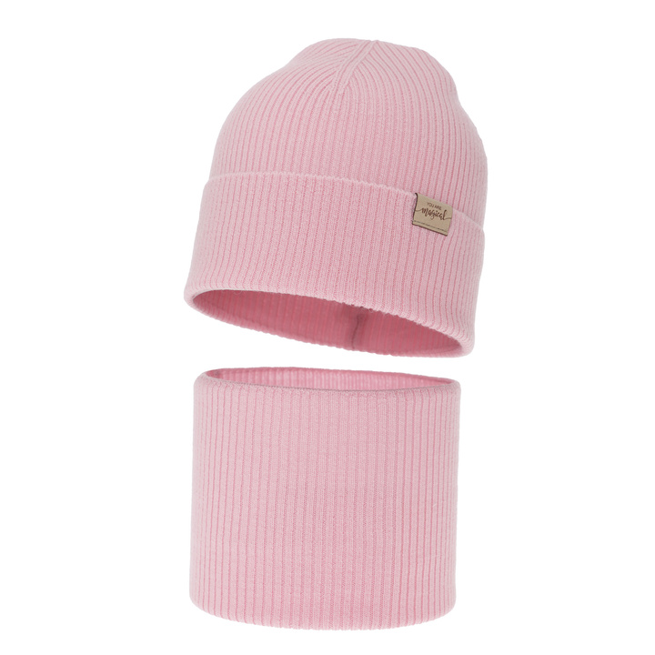 Ensemble automne/printemps fille: bonnet et snood, rose, 100% laine mérinos, Magenta