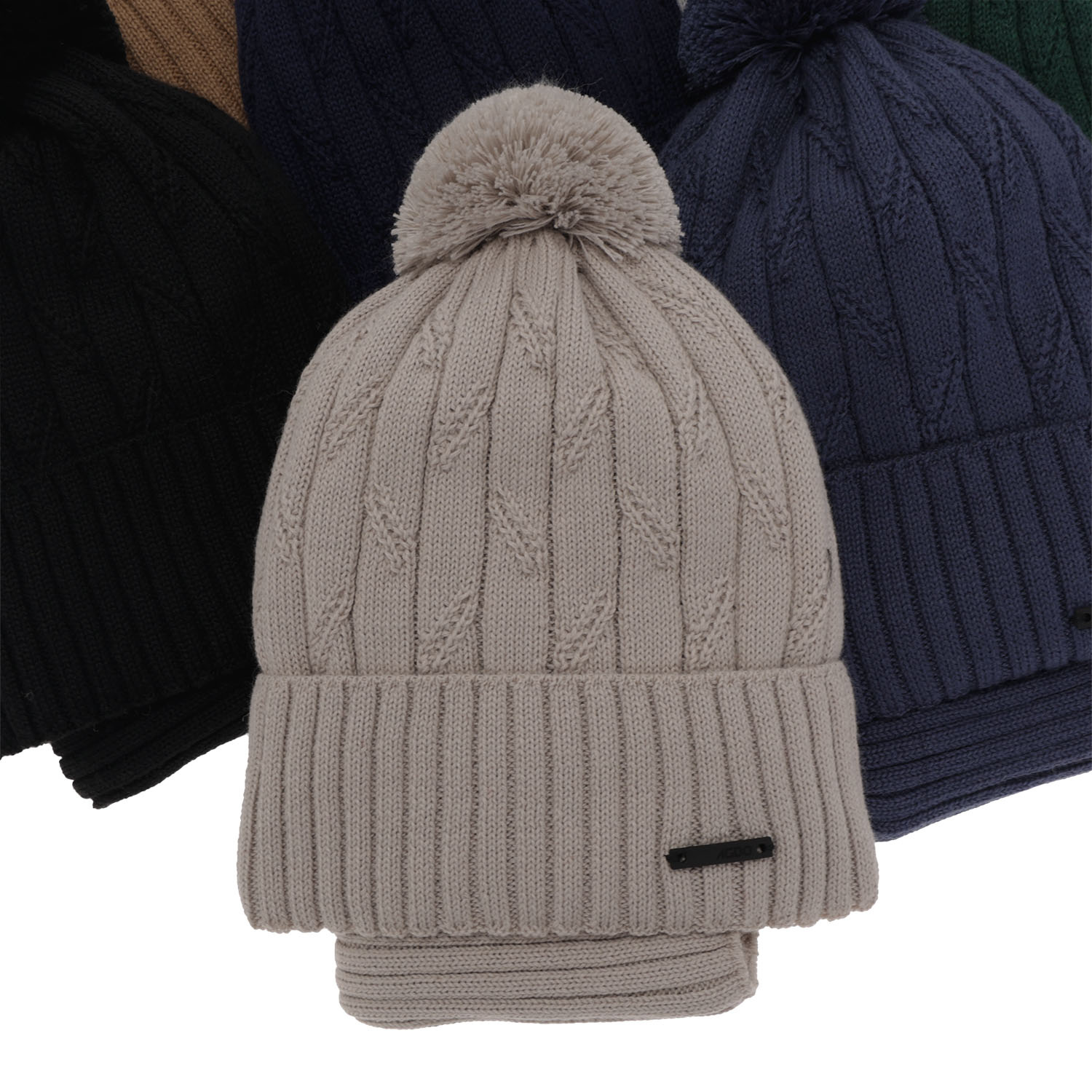 Ensemble d'hiver garçon: bonnet et snood, camel, avec pompon, avec laine mérinos, Talar