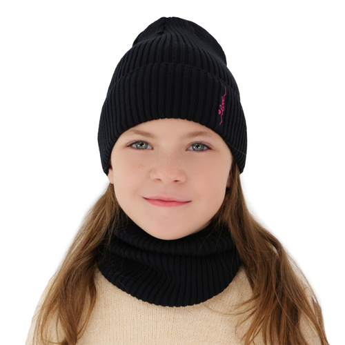 Ensemble automne/printemps fille: bonnet et snood, avec coton, rose, Elvara