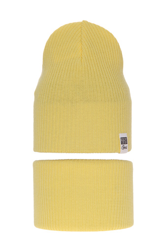 Ensemble automne/printemps fille: bonnet et snood, avec coton, jaune, Farinka