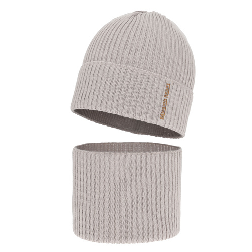 Ensemble bonnet et tour de cou garçon automne, printemps, avec coton, beige, Norwin