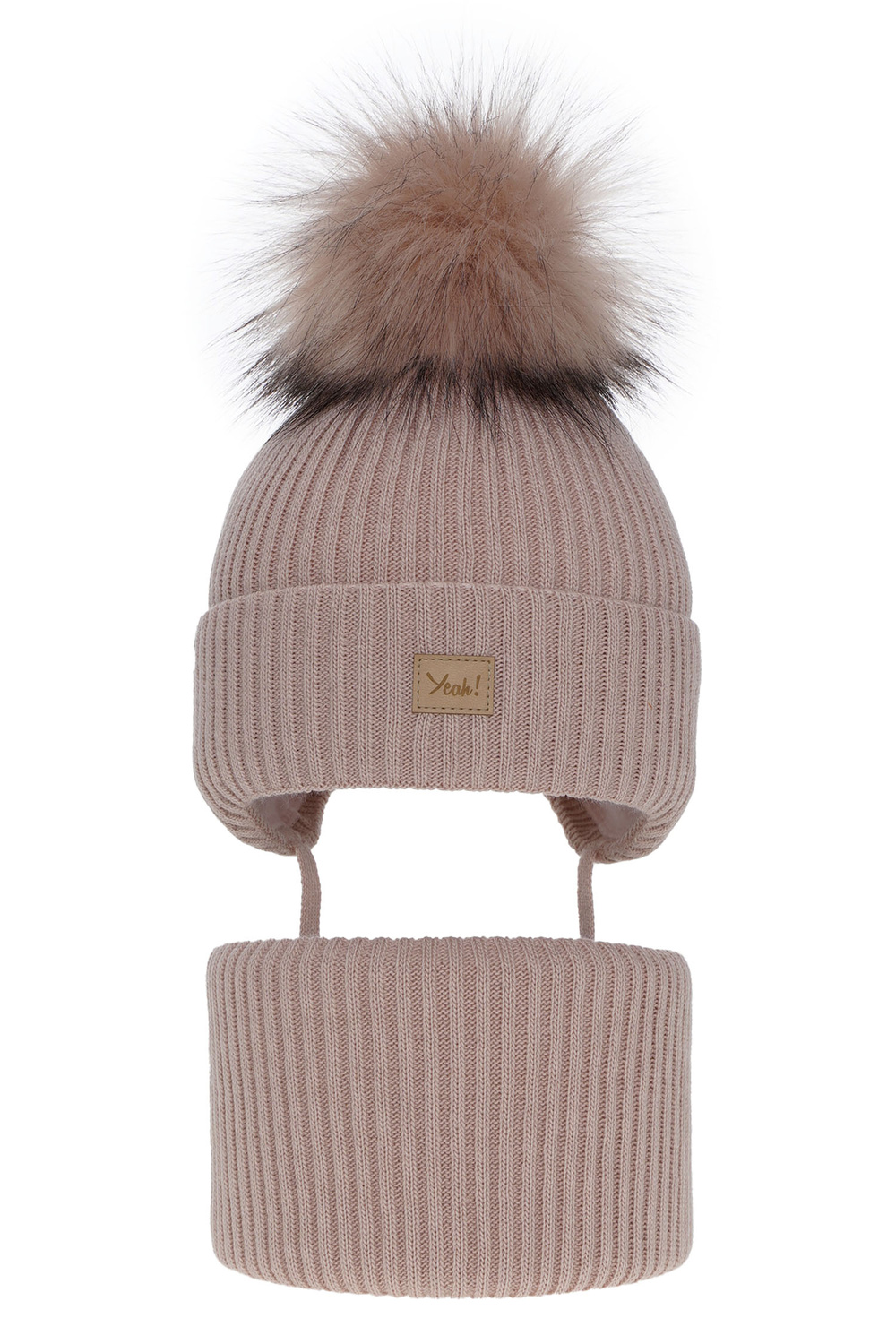 Ensemble d'hiver fille: bonnet et snood, rose, avec pompon, Dilajla