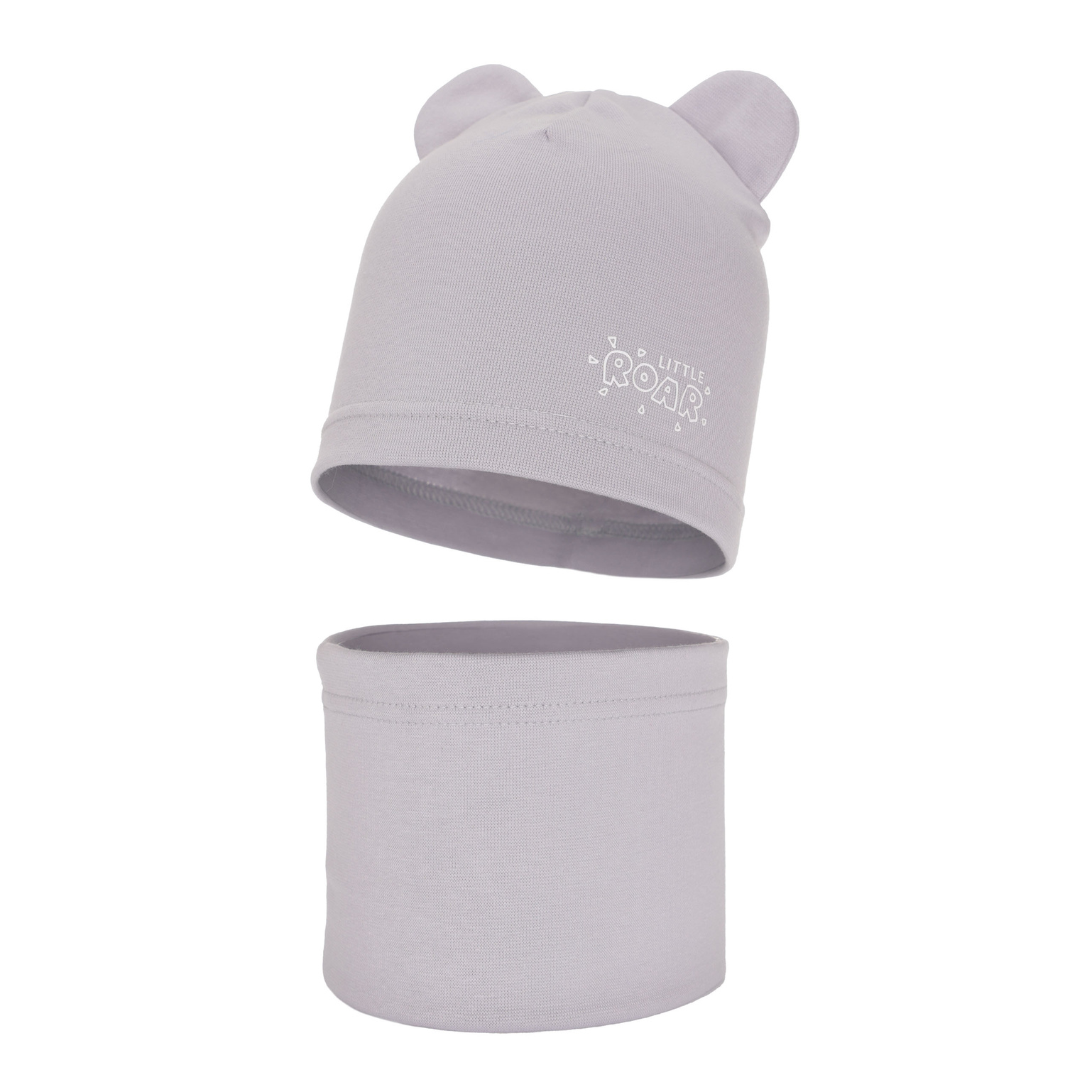 Ensemble automne/printemps garçon: bonnet et snood, gris clair, coton, Cymes