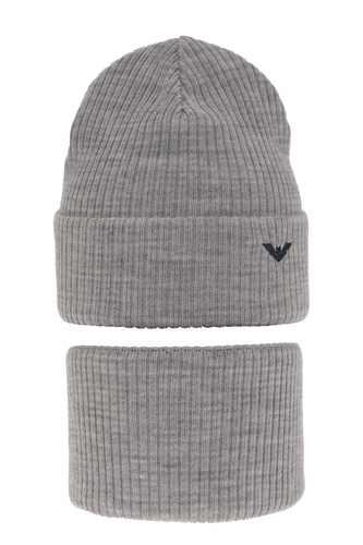 Ensemble d'hiver garçon: bonnet et snood, gris clair, Romeo