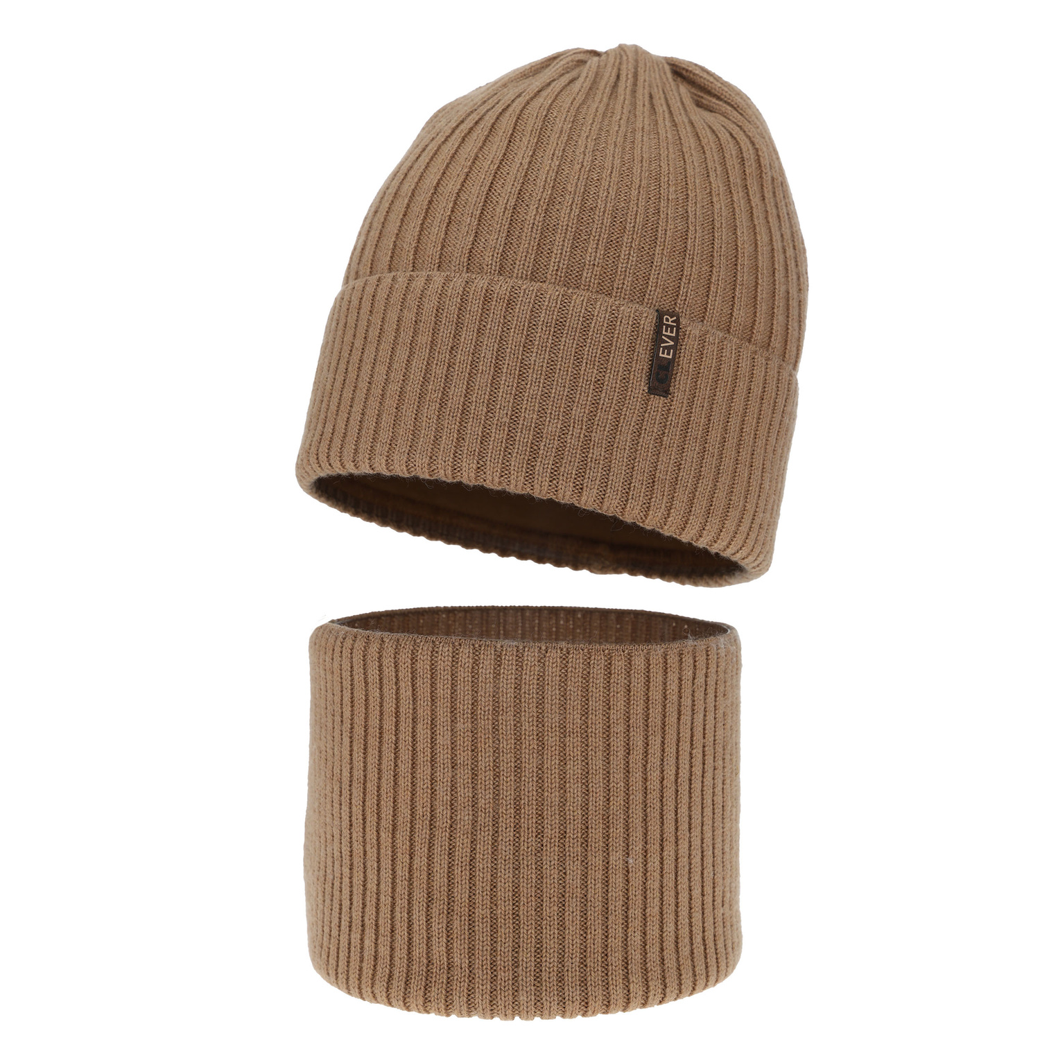 Ensemble d'hiver garçon: bonnet et snood, camel, avec laine mérinos, Gizmo