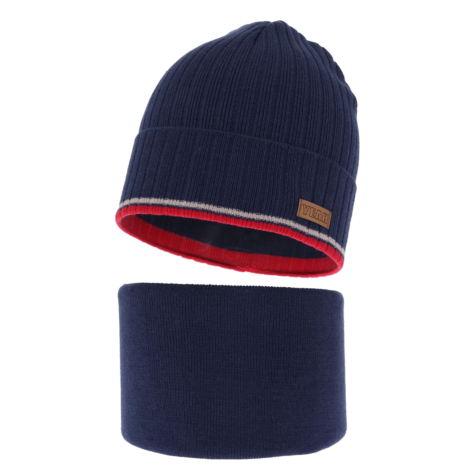 Ensemble automne/printemps garçon: bonnet et snood, avec coton, bleu marine, London