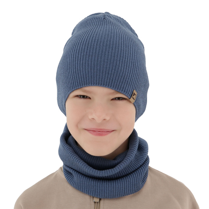 Ensemble automne/printemps garçon: bonnet et snood, avec coton, bleu, Lucer