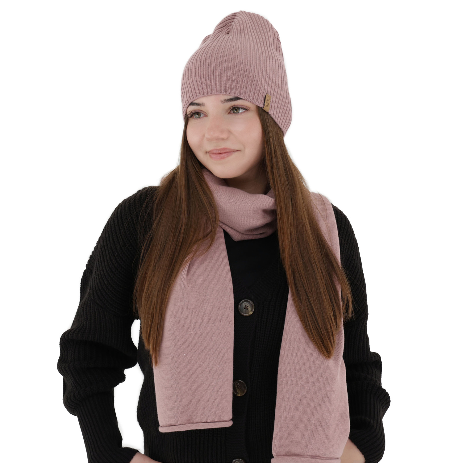 Ensemble d'hiver femme: bonnet et écharpe, rose, Fena