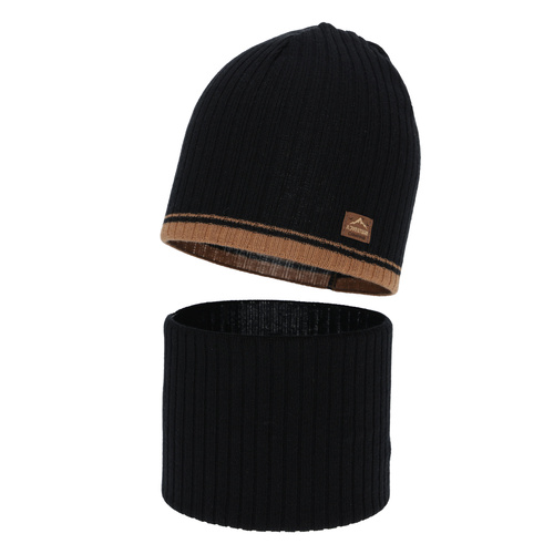 Ensemble automne/printemps garçon: bonnet et snood, noir, avec coton, Eirik