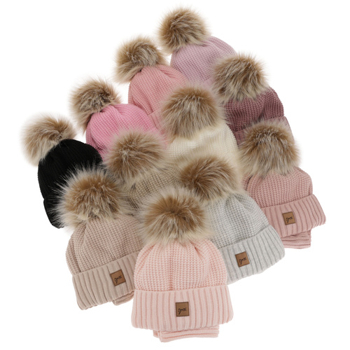 Ensemble d'hiver fille: bonnet et snood, rose, avec pompon, Juliette