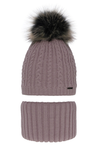 Ensemble d'hiver fille: bonnet et snood, violet, avec pompon, Rima
