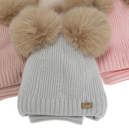 Ensemble bonnet et tour de cou fille, hiver, rose, 100% laine mérinos, doublé polaire laine, Lumia