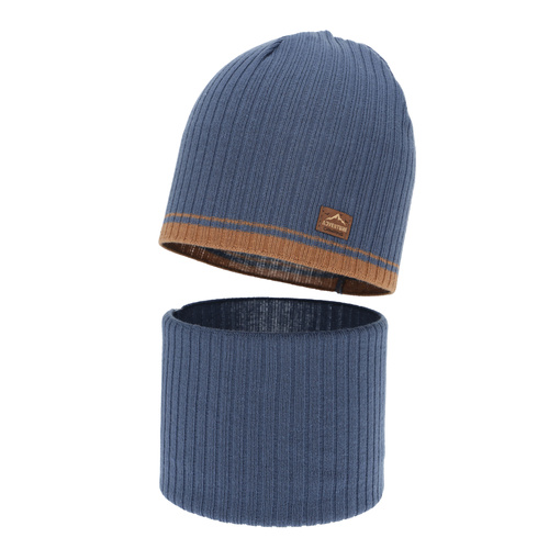 Ensemble automne/printemps garçon: bonnet et snood, avec coton, bleu, Eirik