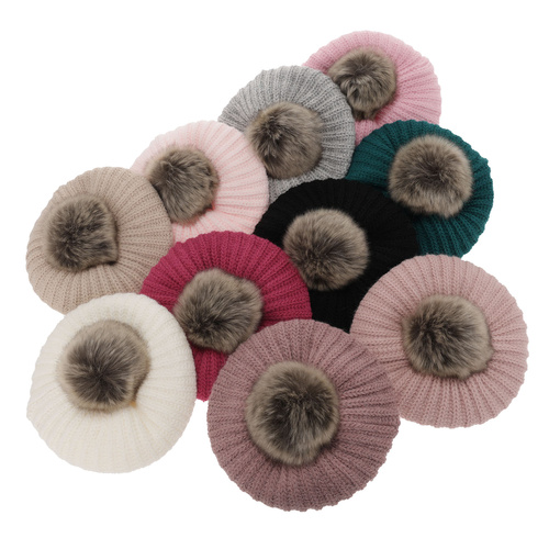 Ensemble d'hiver fille: béret et snood, rose, avec pompon, Polinezja