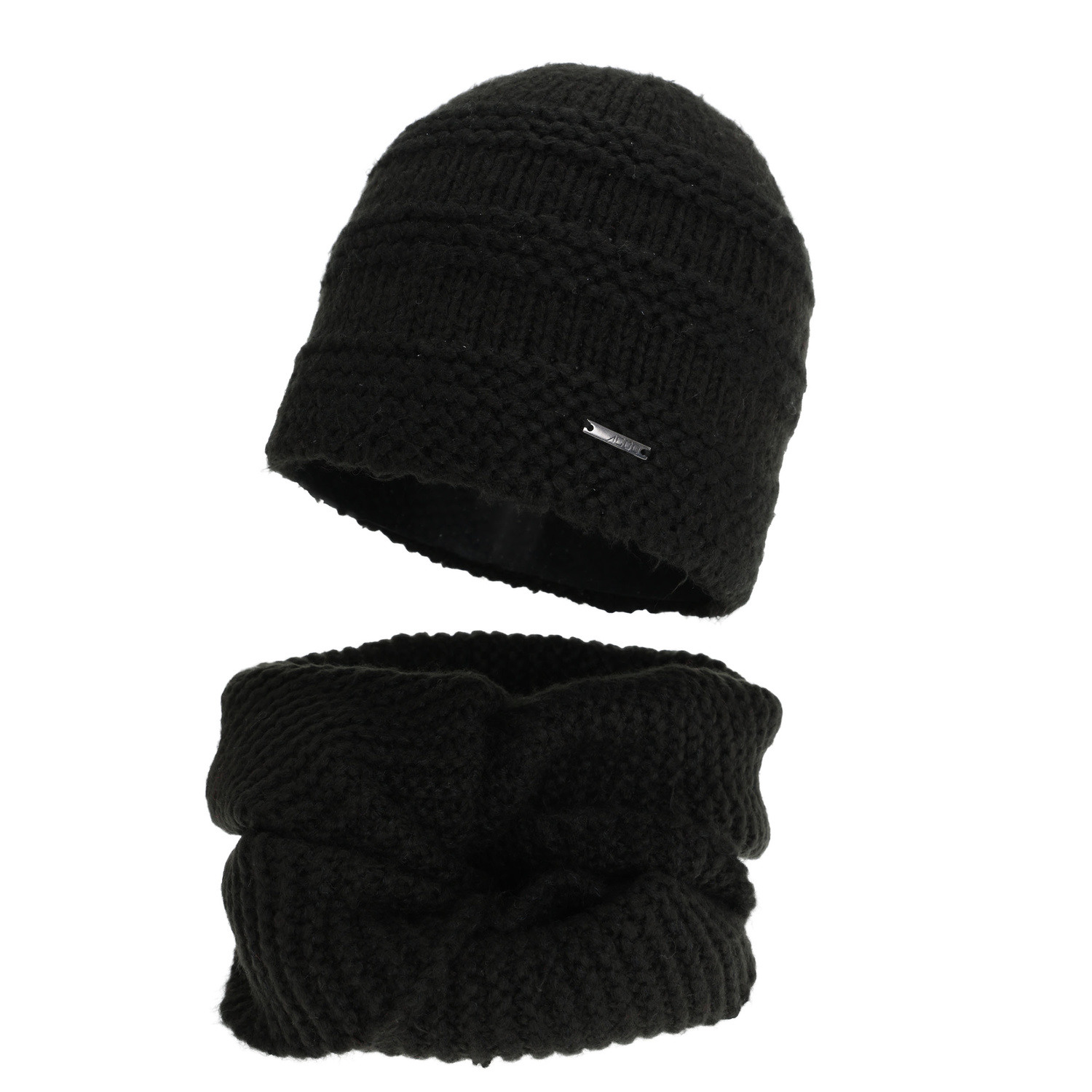Ensemble d'hiver (bonnet et snood), noir, avec laine mérinos, Driva
