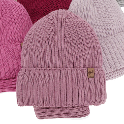 Ensemble d'hiver fille: bonnet et snood, rose, avec laine mérinos, Mesalia