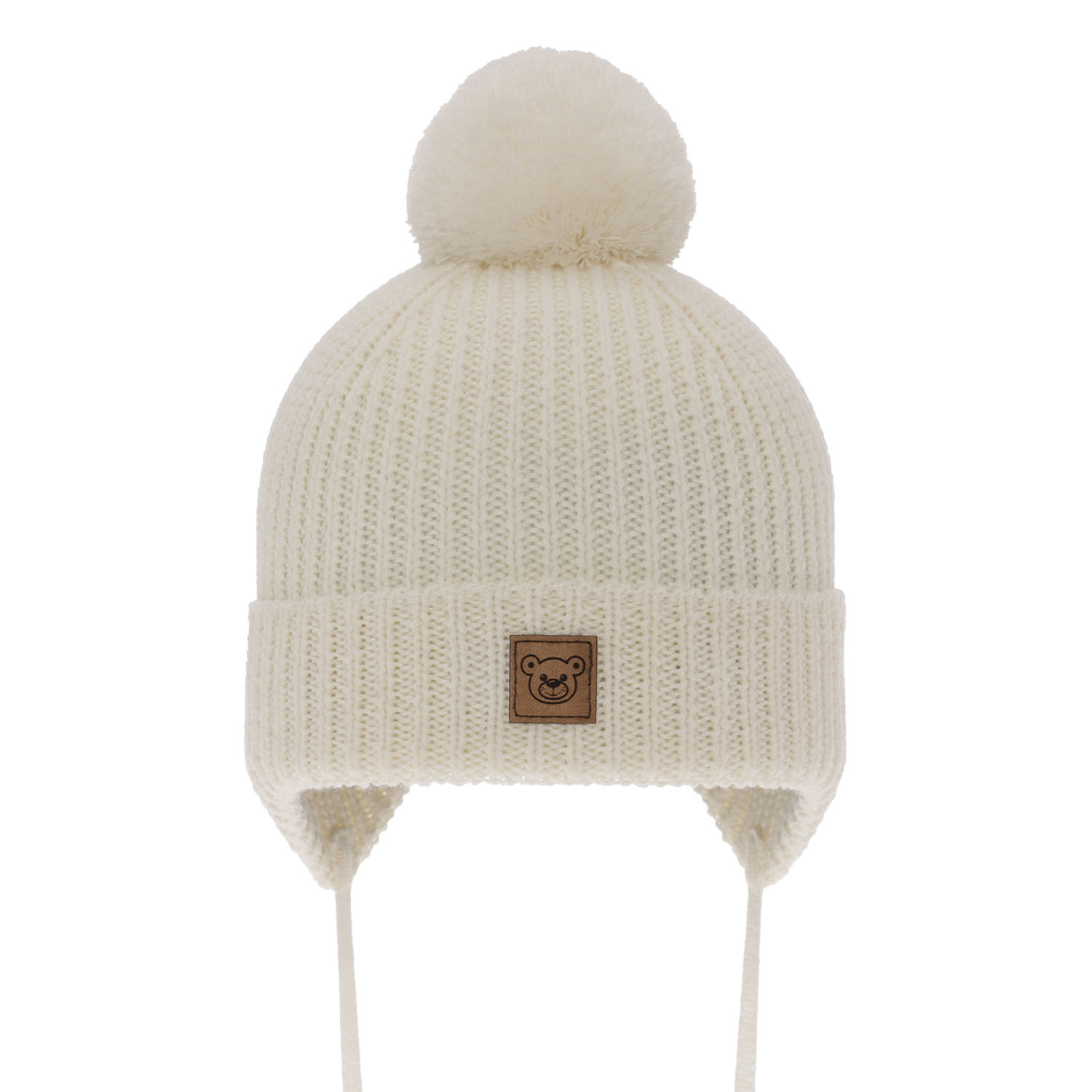 Bonnet d'hiver garçon, crème, avec laine mérinos, doublé de coton, avec liens, Tofik