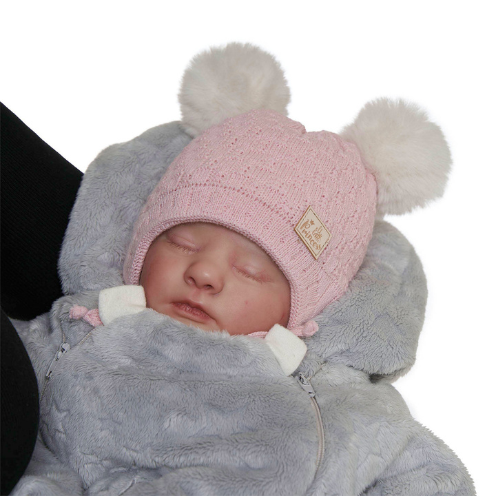 Bonnet d'hiver fille, rose, avec pompon, Emila
