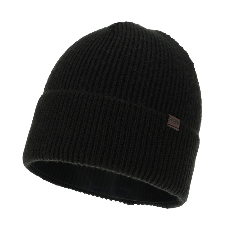 Bonnet d'hiver homme, noir, avec laine mérinos, Korins