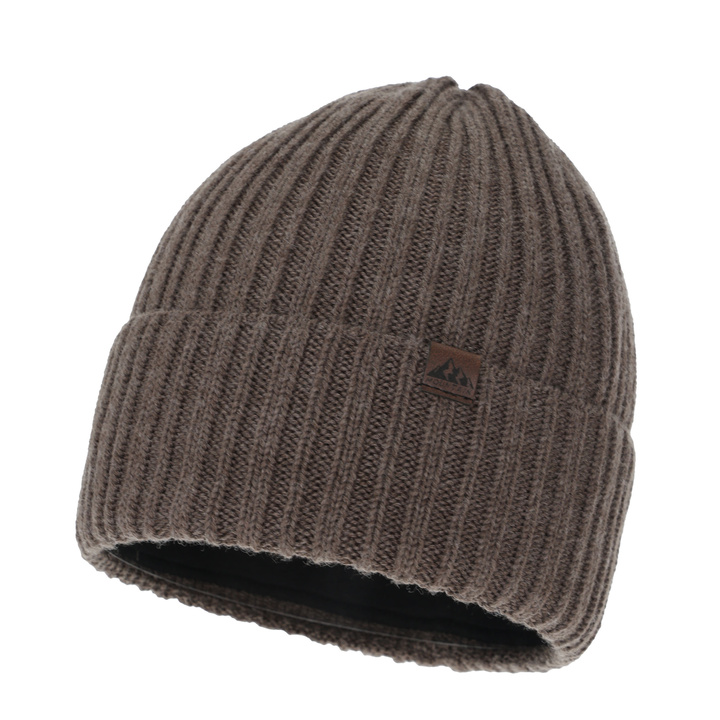 Bonnet d'hiver homme, beige foncé, avec laine mérinos, Huno